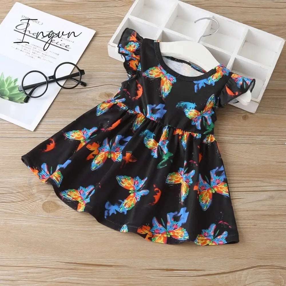 Ingvn - New Summer Baby Girls Tutu Dress Children Party Little Girl Kids Clothes Flying Sleeve Princess Rainbow Patchwork Outfits Dress