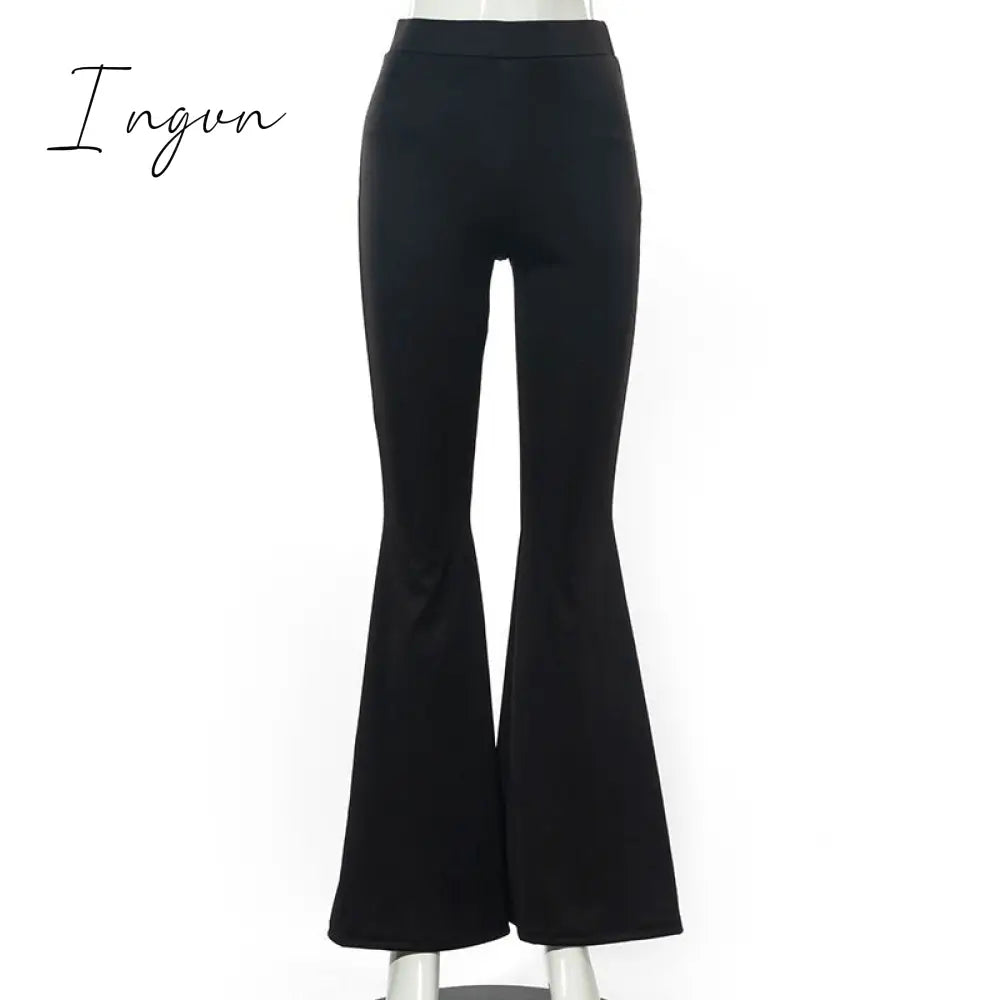 Ingvn - Summer Outfits Grunge 90s Urban Style Boot Cut Pants High Waist Black Vintage Skinny Pants Fashion Indie Casual For Women Trousers