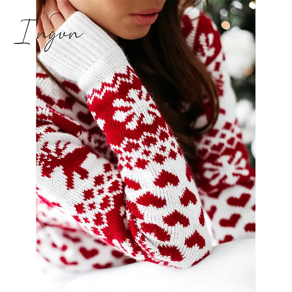 Ingvn - Fashion Autumn Winter Long Sleeve Loose Christmas Dresses Ladies Christmas Print A-line Mini Dress tops New Women