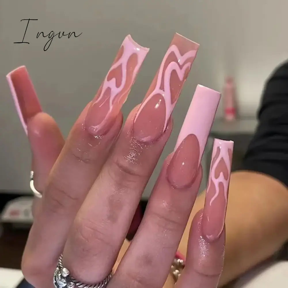 24pcs Artifical Bails With Glue Fake Nail Tips With Design Detachable Press On Nails Long Fake Nail Finished Nail Piece Sticker