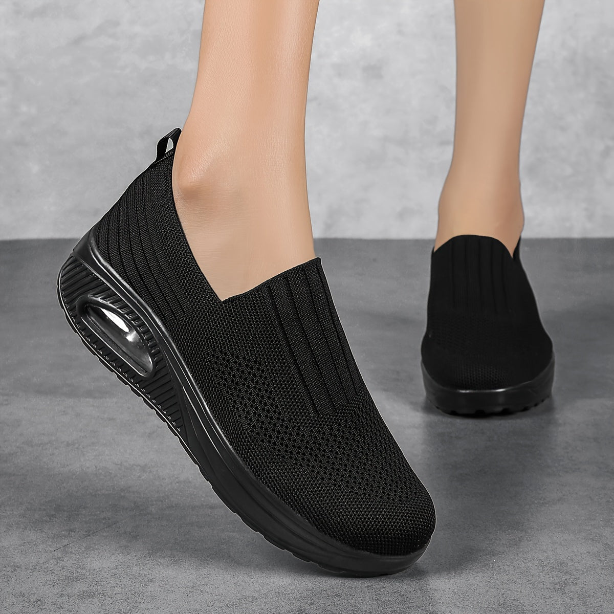 Ultra-Comfy Striped Air Cushion Slip-on Platform Sneakers - Lightweight, Breathable, Normal Support, Spring & Autumn Essential - Womens Normal Pronation Walking Shoes