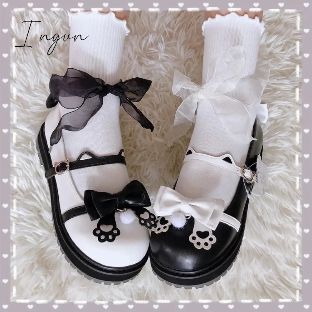 Ingvn - Japanese Design Cat Paw Cosplay Lolita Sweet Girls Shoes Jk Platform Anime Big Size 34-41 Harujuku Kawaii Cute Women Shoes