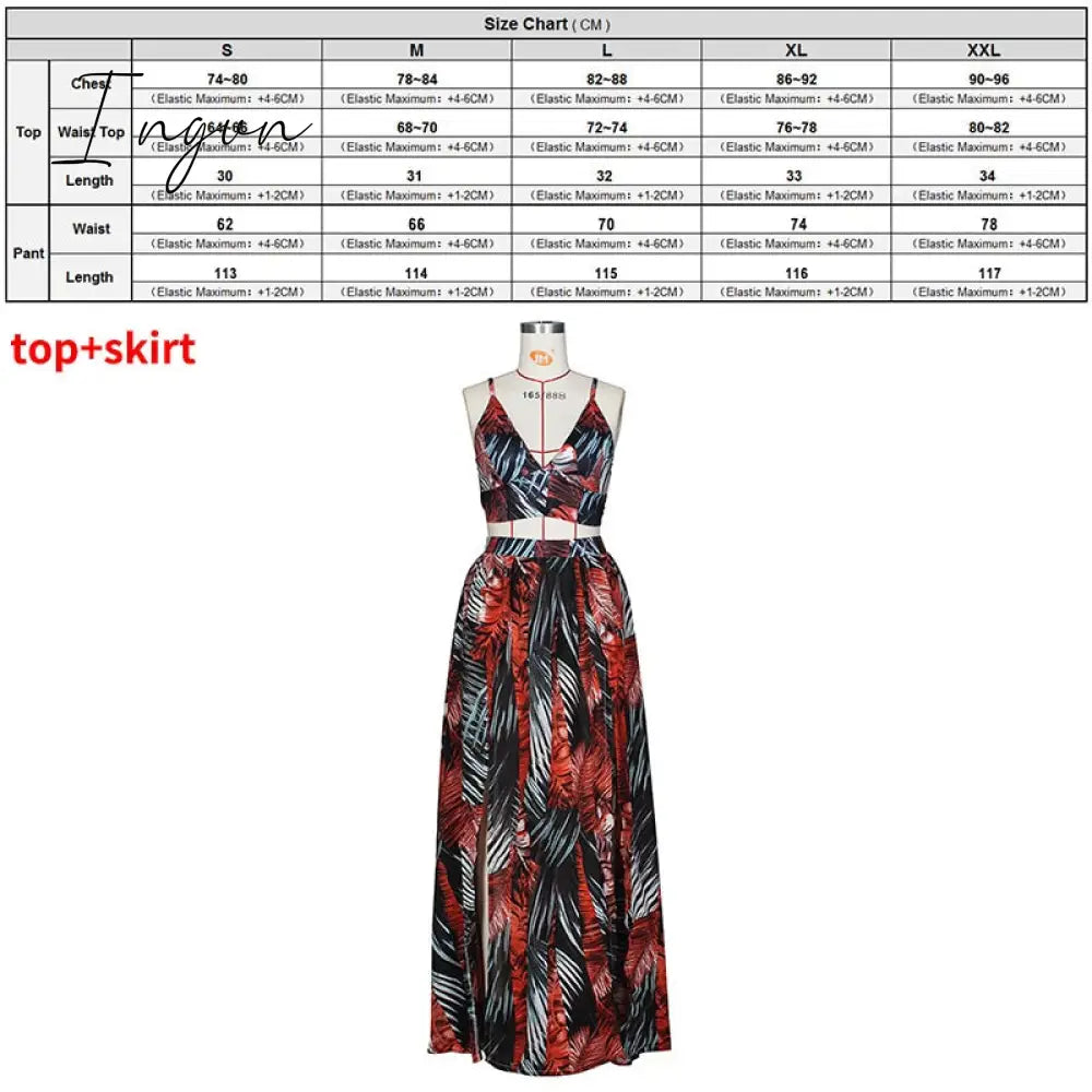 Ingvn - Stigende Women Bohemian Palm Leaf Maxi Dress Sexy High Split Summer Beach Halter Dress Casual Sleeveless Bandage Long Dress
