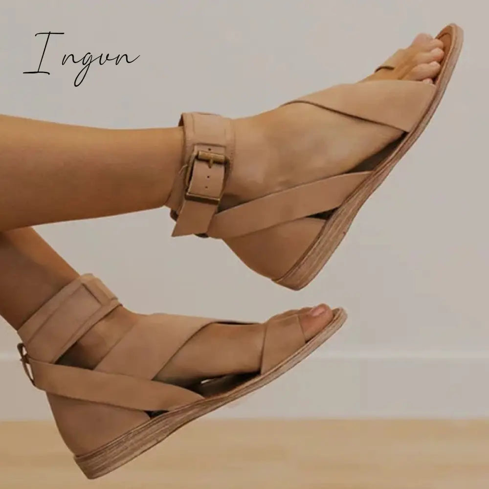 Ingvn - Fashion Flip-flops Flat Heel Buckle Strap Sandals