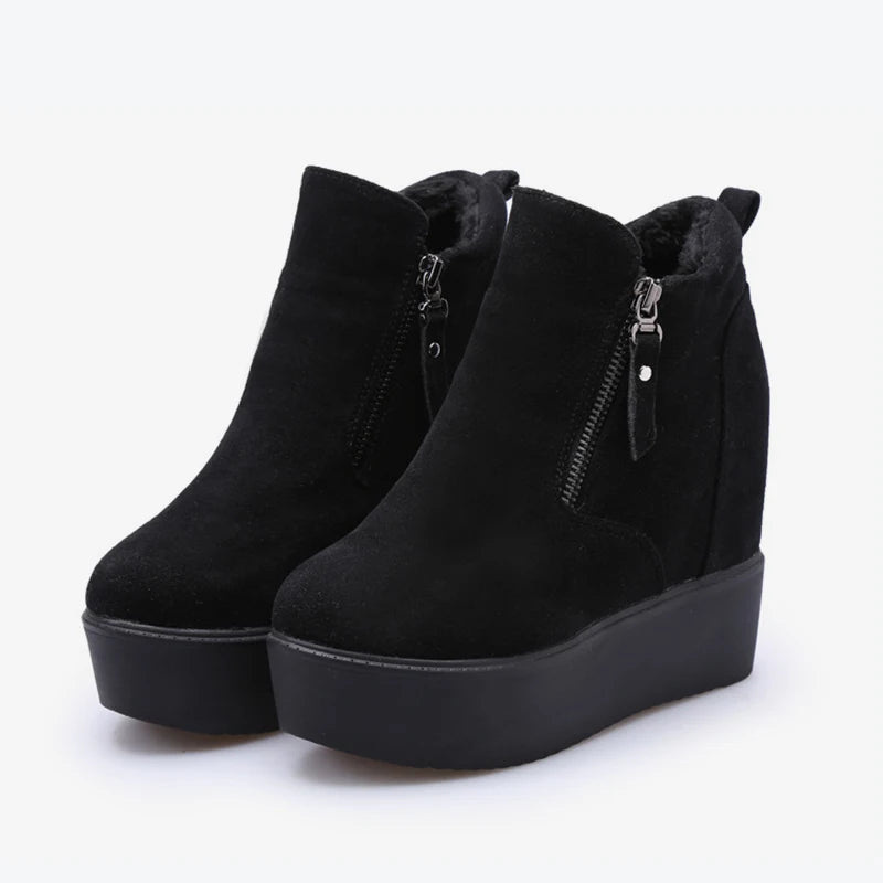 Winter Autumn Wedges Short Boots Women High Heel Snow Boots Short Plush Fur Ankle Boots Increased Internal Female Platform Shoes