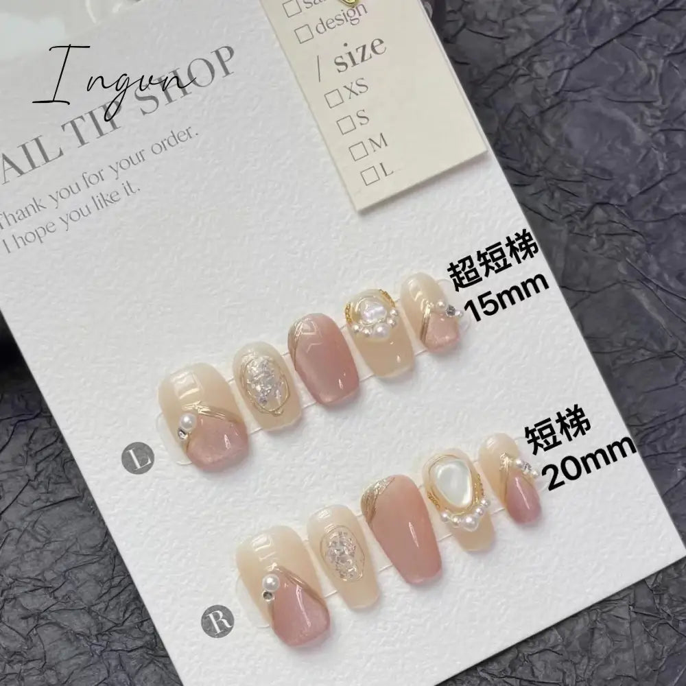 Bow Ice Translucent Sense Handmade Wearable Fake Nail Gradient AB Asymmetric Almond False Nails Trim Nail Shape Nail Decoration