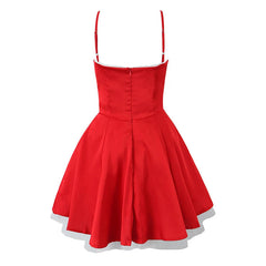 Sexy Elegant Women Lace Patchwork Red Satin Sling Mini Dress Female Summer Ball Gown Party Dresses Christmas Robe