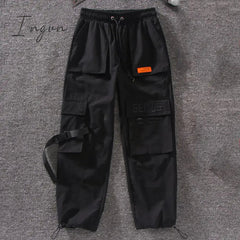 Ingvn - Women Fashion Spring  Autumn Streetwear embroidery Cargo Pants Women Harajuku BF Loose Big Pocket Hearm Pants High Waist Loose Female Trousers