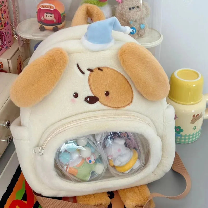 Ingvn  Cute Dog Womens Backpack Plush Cartoon Fashion Small Backpack Fluffy Lolita Jk Transparent Harajuku Kawaii Female Ita Bag