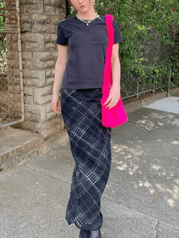 Ingvn - Layered Checked Midi Skirt