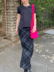 Ingvn - Layered Checked Midi Skirt