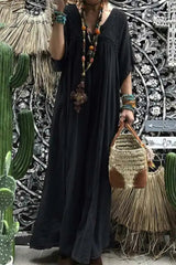 Ingvn - Casual Solid Lace V Neck A Line Dresses(No accessories)