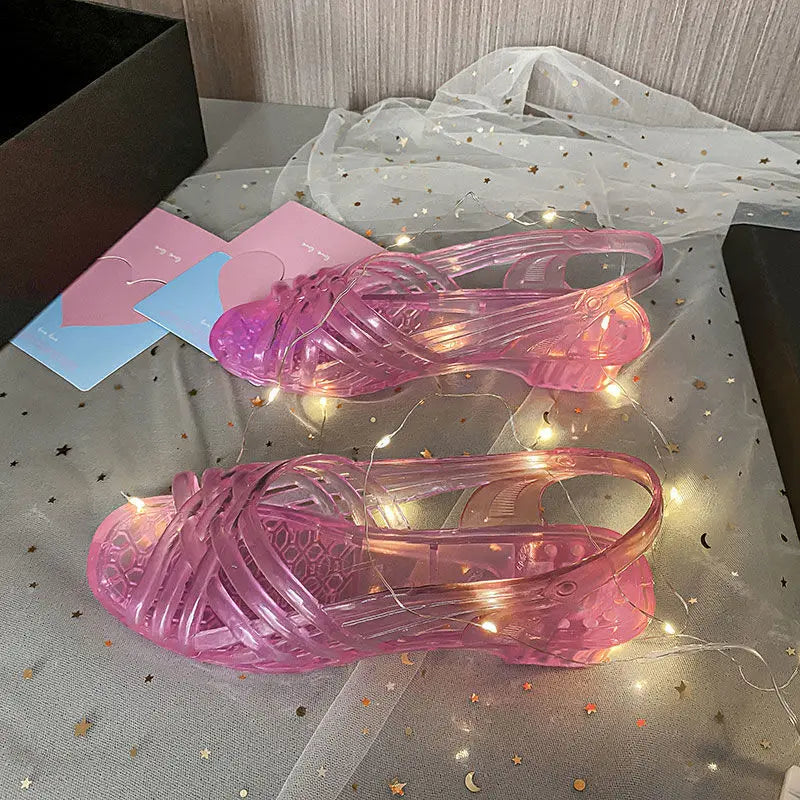 Ingvn  Sandals for Women with Low Heels Footwear Plastic Ladies Shoes Crystal Summer  Outdoor Jelly Pvc Trend Korea on Offer Casual