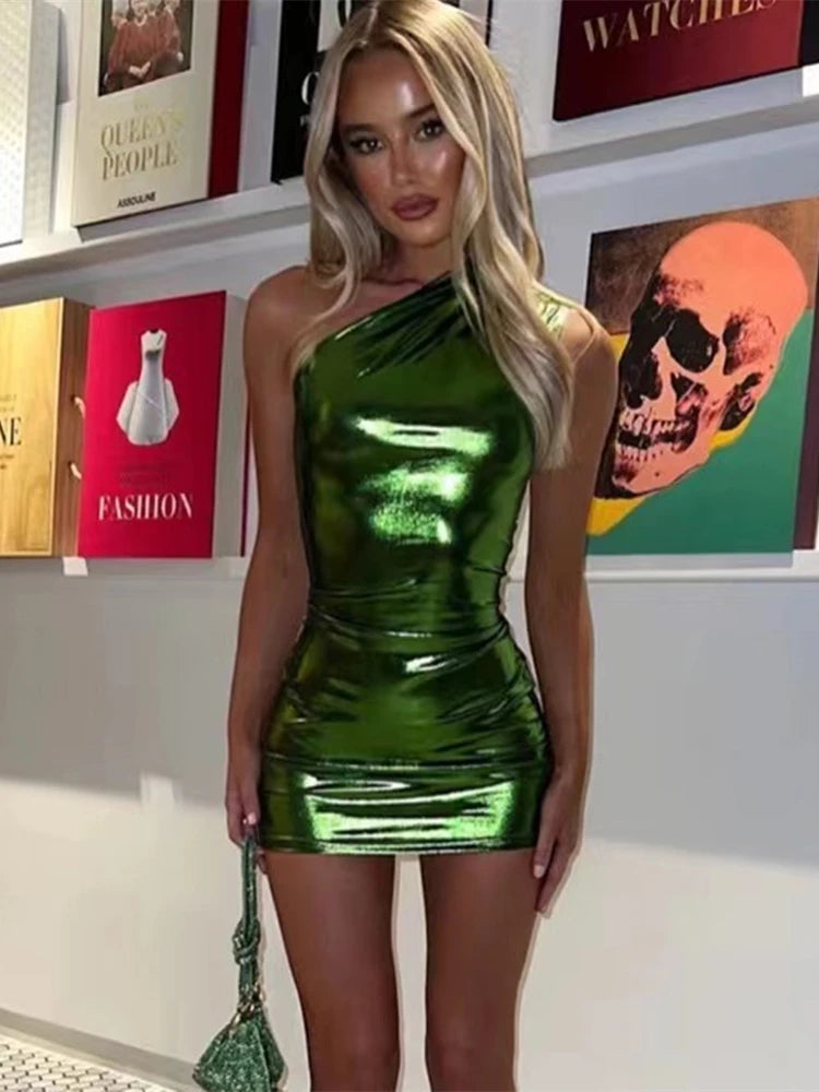 Sexy One Shoulder Bodycon Dresses For Women Solid Irregular Skinny Mini Dress Female Party Nightclub Buttocks Short Gown vestido