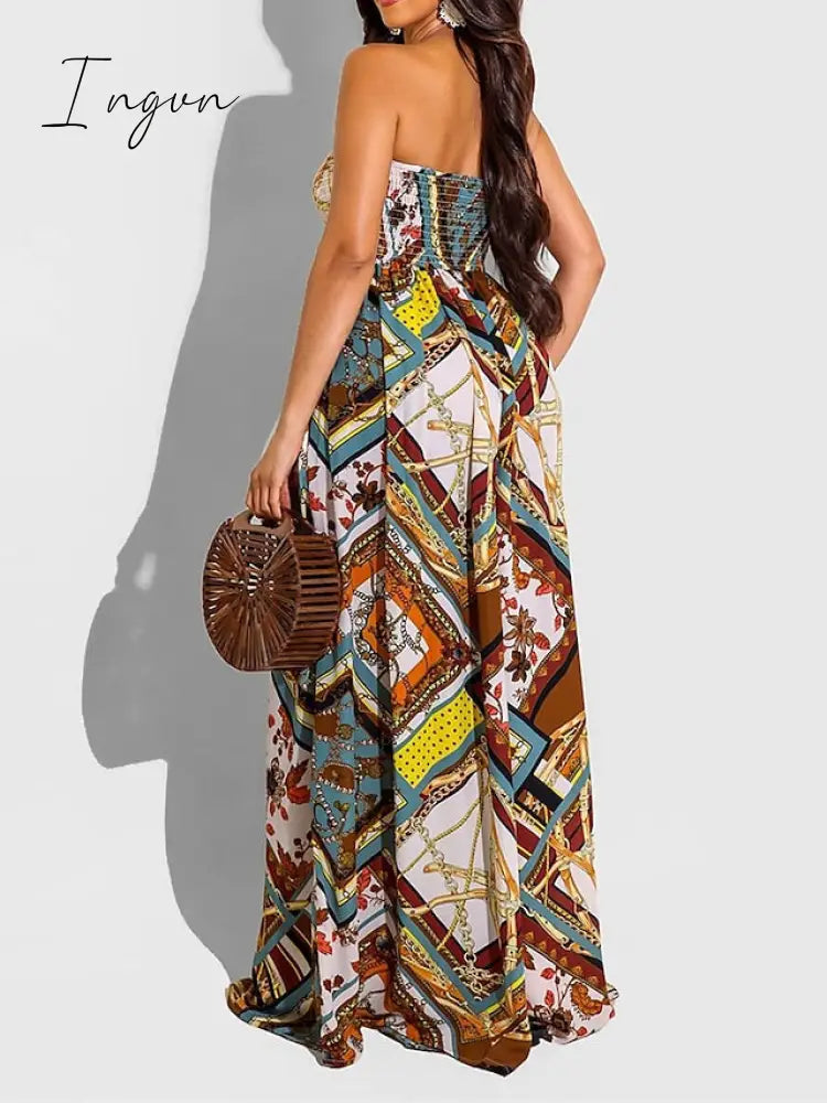 Ingvn - Women's Jumpsuit Pocket High Waist Tie Dye Leopard Strapless Holiday Street Daily Regular Fit Sleeveless Yellow Pink Purple S M L Summer Fall