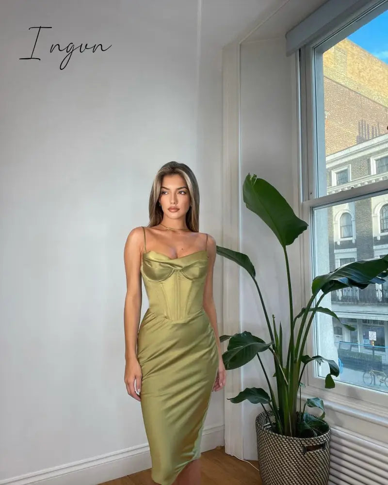 Ingvn - trends high quality Giyu Night Clubwear Party Satin White Dresses Women Summer Sexy Bodycon Midi Vestidos Spaghetti Strap Backless Corset Dress