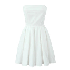 Women Pleated Hem Red Strapless Dress Sexy Elegant Christmas Party Mini Dress Female Fit And Flare Pretty Birthday Robe