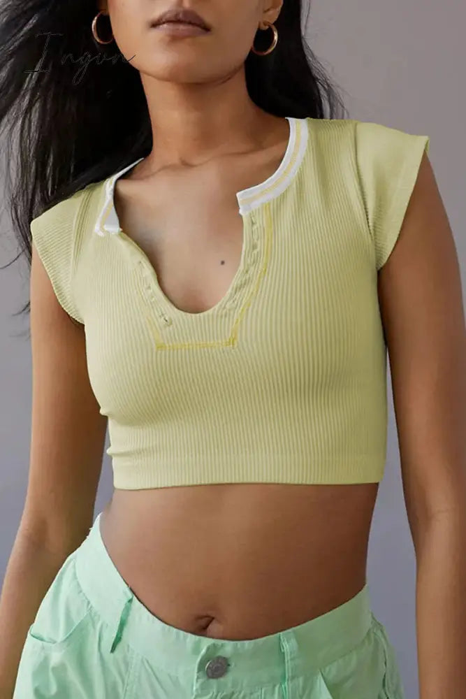 Ingvn - Sexy Street Solid Patchwork U Neck T-Shirts