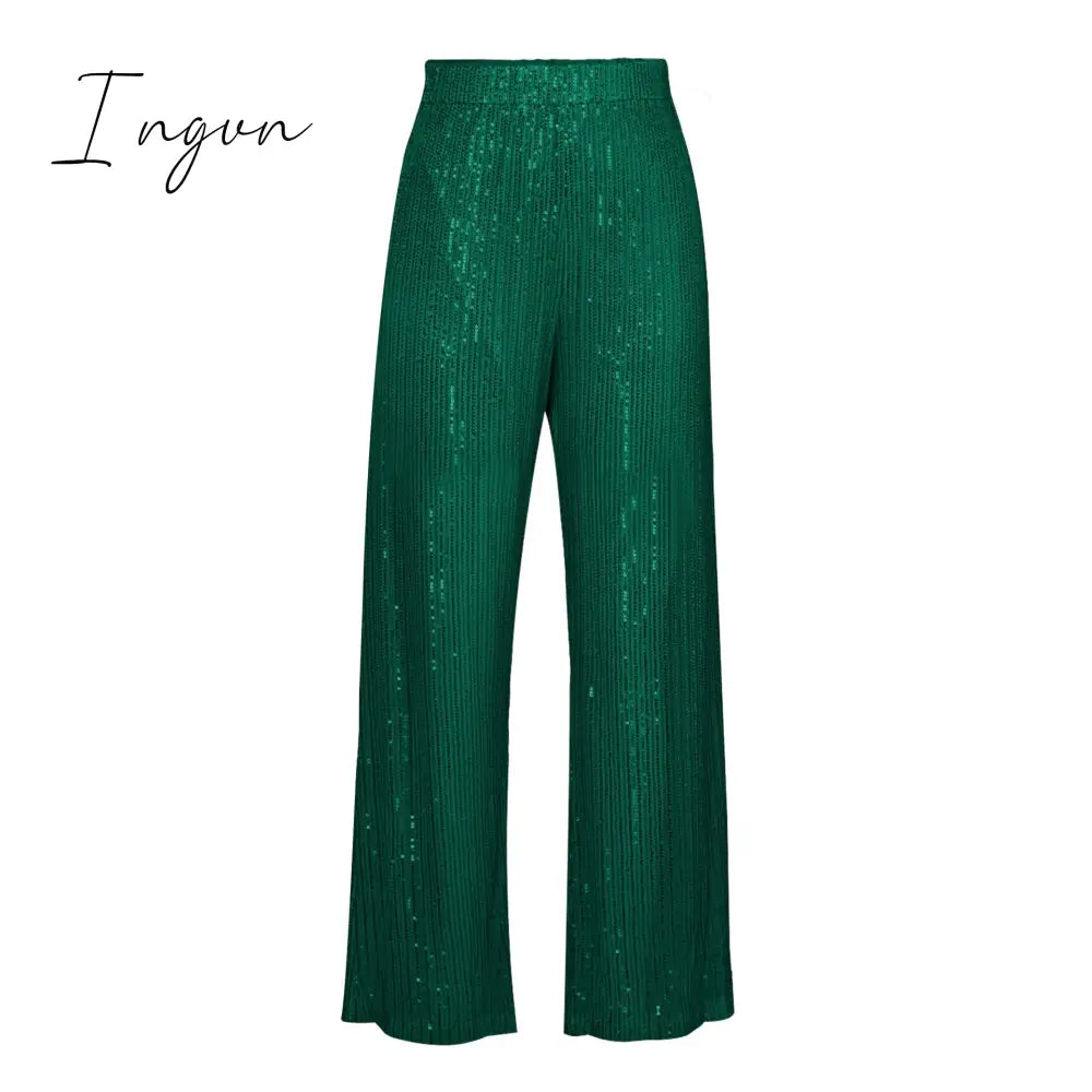 Ingvn - Sparkly Two-piece Set Party Outfits For Womens Sequin Top Blouse Shirt And Pants Suit Female Luxury Evening Tracksuit New