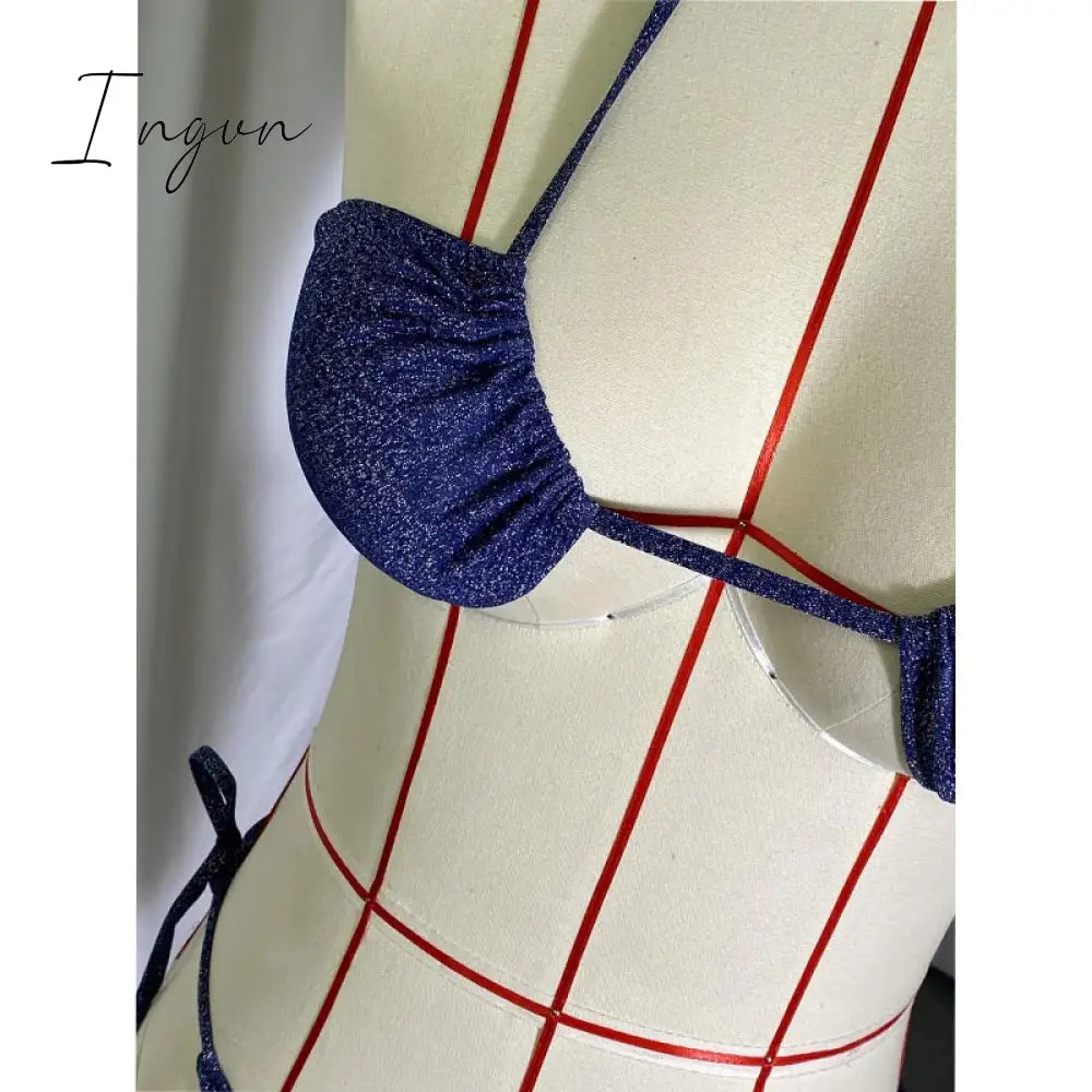 Ingvn - Shiny Bikinis Swimwear Women Summer Bikini Set String Swimsuit Micro Thong Two Piece Suits Halter Beachwear Sexy Bath Suits