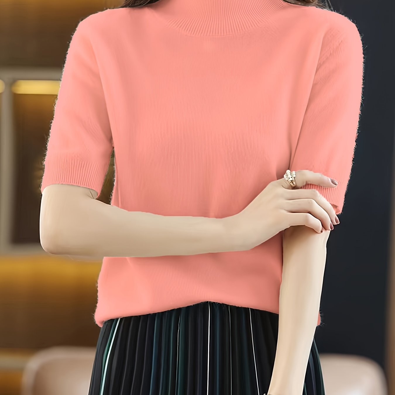 Premium Soft Knit Womens Sweater - Chic Mock Neck, Short Sleeve Pullover - Stylish & Elegant Wardrobe Staple