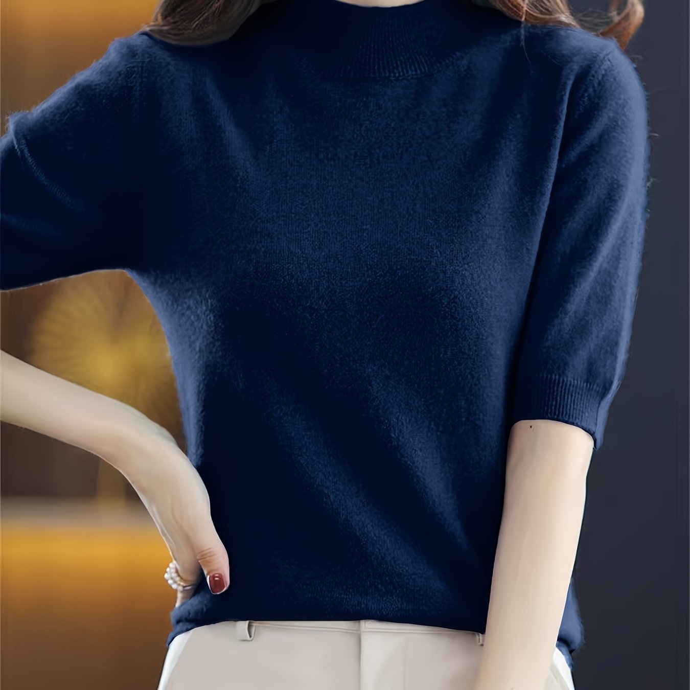 Premium Soft Knit Womens Sweater - Chic Mock Neck, Short Sleeve Pullover - Stylish & Elegant Wardrobe Staple