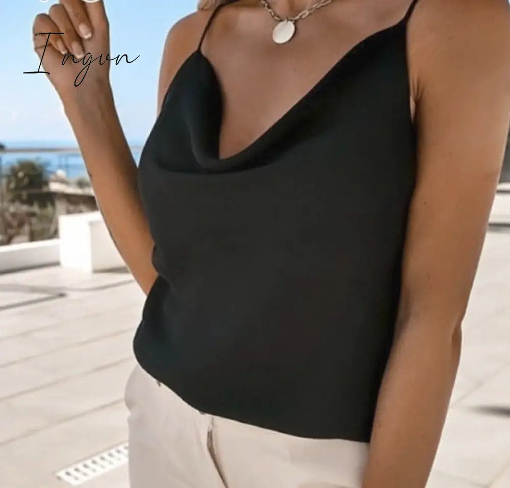 Ingvn - Muyogrt Women Summer Blouse Shirts Sexy V Neck Ruffle Blouses Backless Spaghetti Strap Office Ladies Sleeveless Casual Tops
