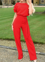 Ingvn - Women Summer Jumpsuit Short Sleeve Elegant jumpsuit Long wide leg Pants High waist Casual Bodysuit Plus Size Overalls Loose