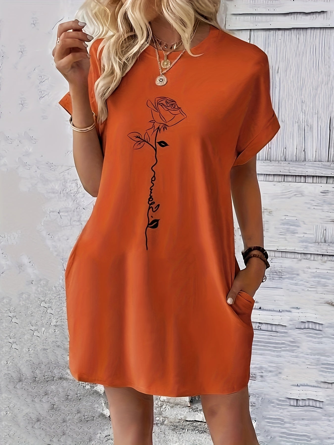 Breezy Floral Crew-Neck Dress - Lightweight & Comfortable for Everyday Spring/Summer Elegance, Women’s Fashion