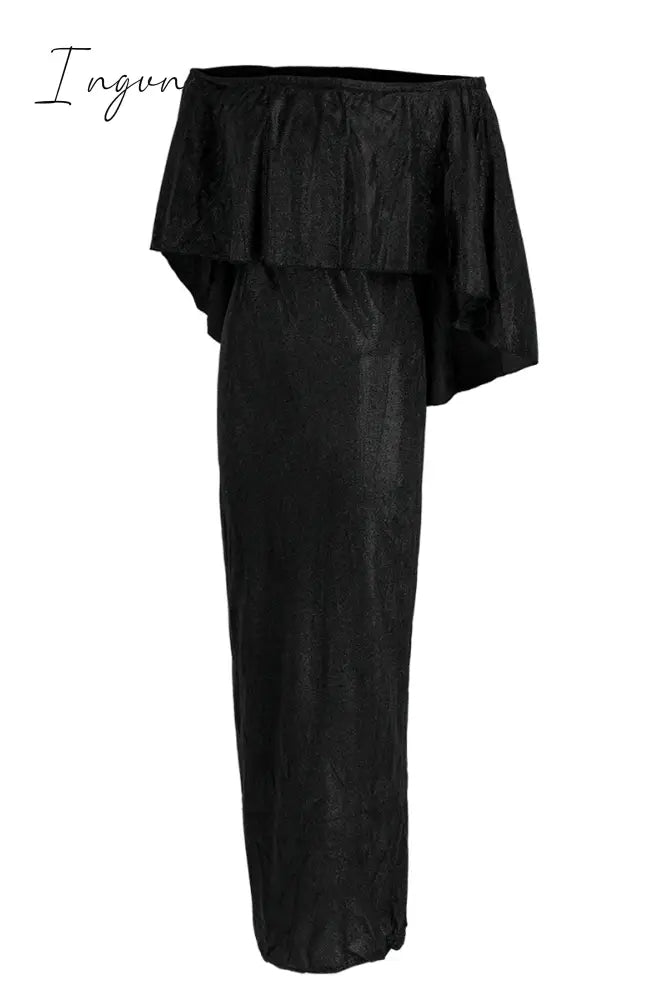 Ingvn - Fashion Sexy Solid Patchwork Slit Off the Shoulder Evening Dress(8 Colors)