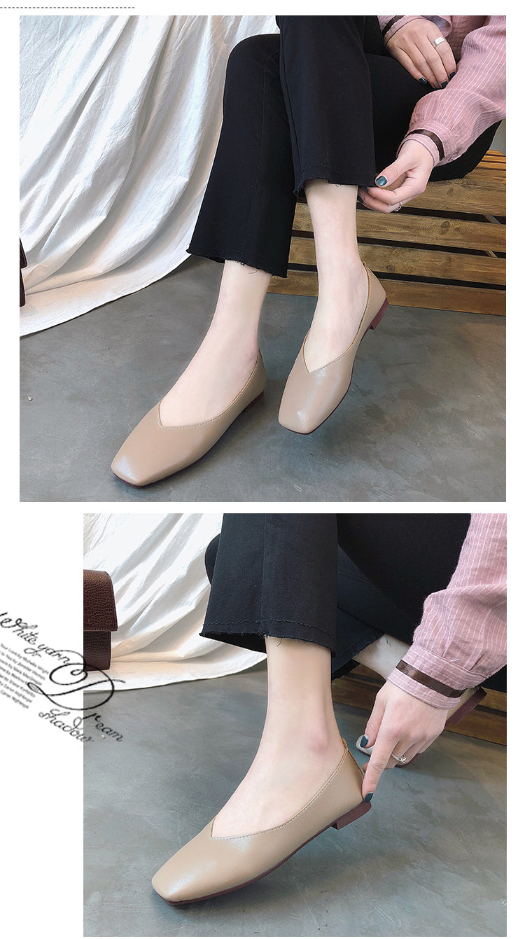 INGVN  Fashion Women Flat Shoe  Elegant Shallow Low-heeled Sandals 2026 Beige Korean Slippers Square Toe Slip-on Simple Woman Shoes