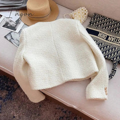 Ingvn - Chic Tweed Coat Female Elegant O Neck Cropped Jacket Women Spring Fall 2023 Luxruy Korean Fashion pocket white Outwear Clothing