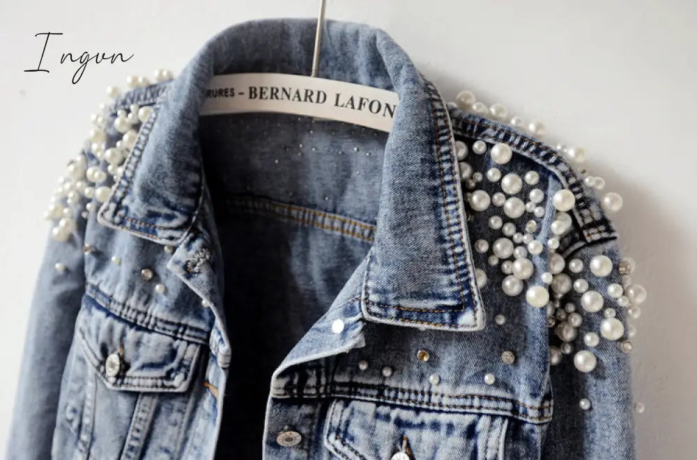 Ingvn - Denim Jacket Women New Autumn Women's Jean Jackets  Pearl  Casual Denim Jacket Women Coat Long Sleeve Outerwear
