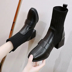 Ingvn  Female Ankle Boots Sock Short Shoes For Women Elastic Booties Brown Footwear Comfortable And Elegant On Offer Korean Style Pu