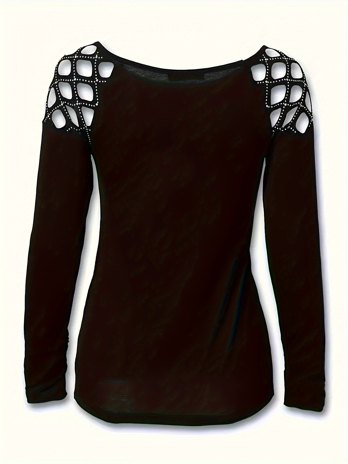 Plus Size Glittery Butterfly Chic Long Sleeve T-shirt - Sparkling Hollow Out Design, Round Neck, Slight Stretch, Comfortable Fit - Y2K Inspired Fashion for Women