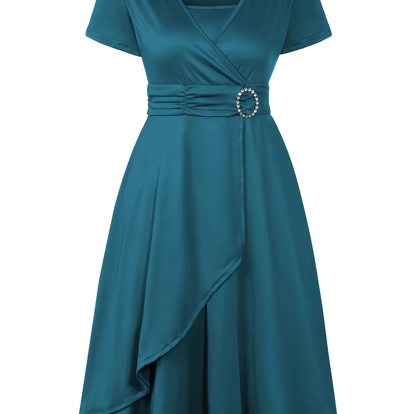 Elegant Skinny Rhinestoned Dress, Asymmetrical Hem Tie Waist Dress For Party & Banquet, Women's Clothing Wedding/Occasion/Engagement/Ceremony/Evening dress