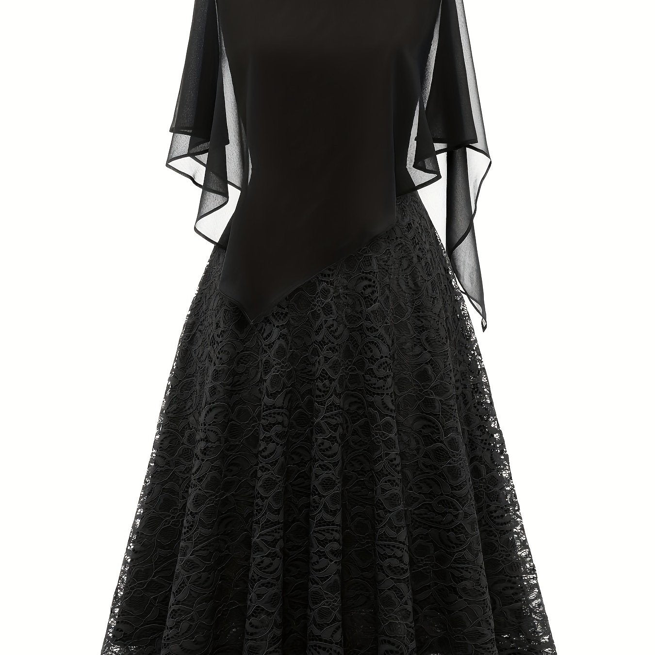 Solid Lace Chiffon Maxi Dress, Elegant Short Sleeve Dress For Wedding Party, Women's Clothing