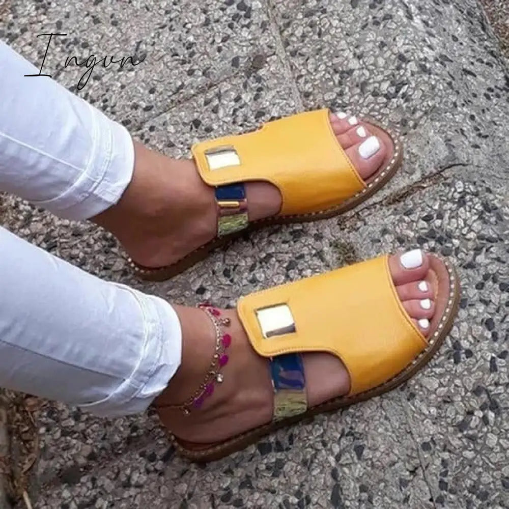 Ingvn - Casual Mixed Color Flat Slippers