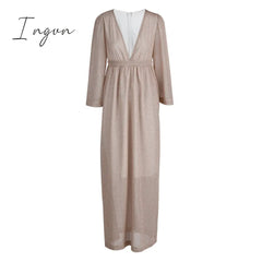 Ingvn - Fashion Elegant Solid Patchwork Fold V Neck Evening Dress Dresses(4 Colors)
