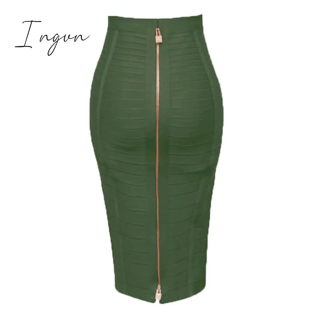 Ingvn - 16 Colors XL XXL Sexy Solid Zipper Orange Blue Black Red White Pink Bandage Skirt Women Elastic Bodycon Summer Pencil Skirt 58cm