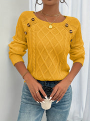 Long Sleeve Cable Knit Sweater, Casual Crew Neck Sweater, Women's Clothing