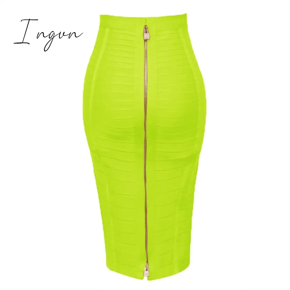 Ingvn - 16 Colors XL XXL Sexy Solid Zipper Orange Blue Black Red White Pink Bandage Skirt Women Elastic Bodycon Summer Pencil Skirt 58cm