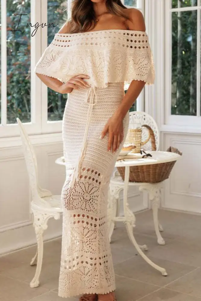 Ingvn - Sexy Solid Hollowed Out Off the Shoulder One Step Skirt Dresses