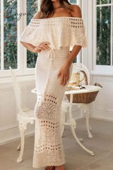 Ingvn - Sexy Solid Hollowed Out Off the Shoulder One Step Skirt Dresses