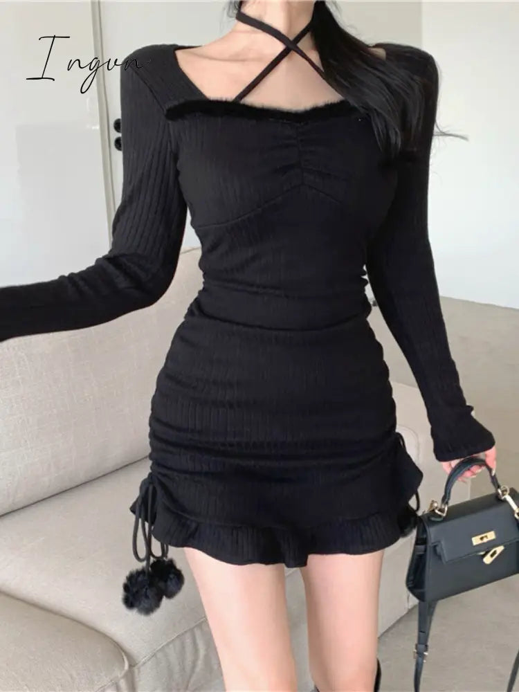 Ingvn - Spring Korean Sexy Party Mini Dress Women White Casual Vintage Sweet Elegant Dress Female New Black Slim Designer Y2k Dress