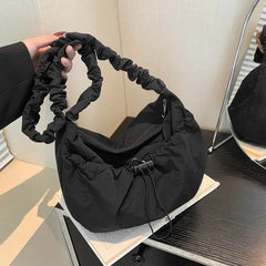 Ingvn  Soft Nylon Women's Drawstring Shoulder Bag Pleated Strap Female Hobos Crossbody Bags Large Capacity Ladies Solid Color Handbags