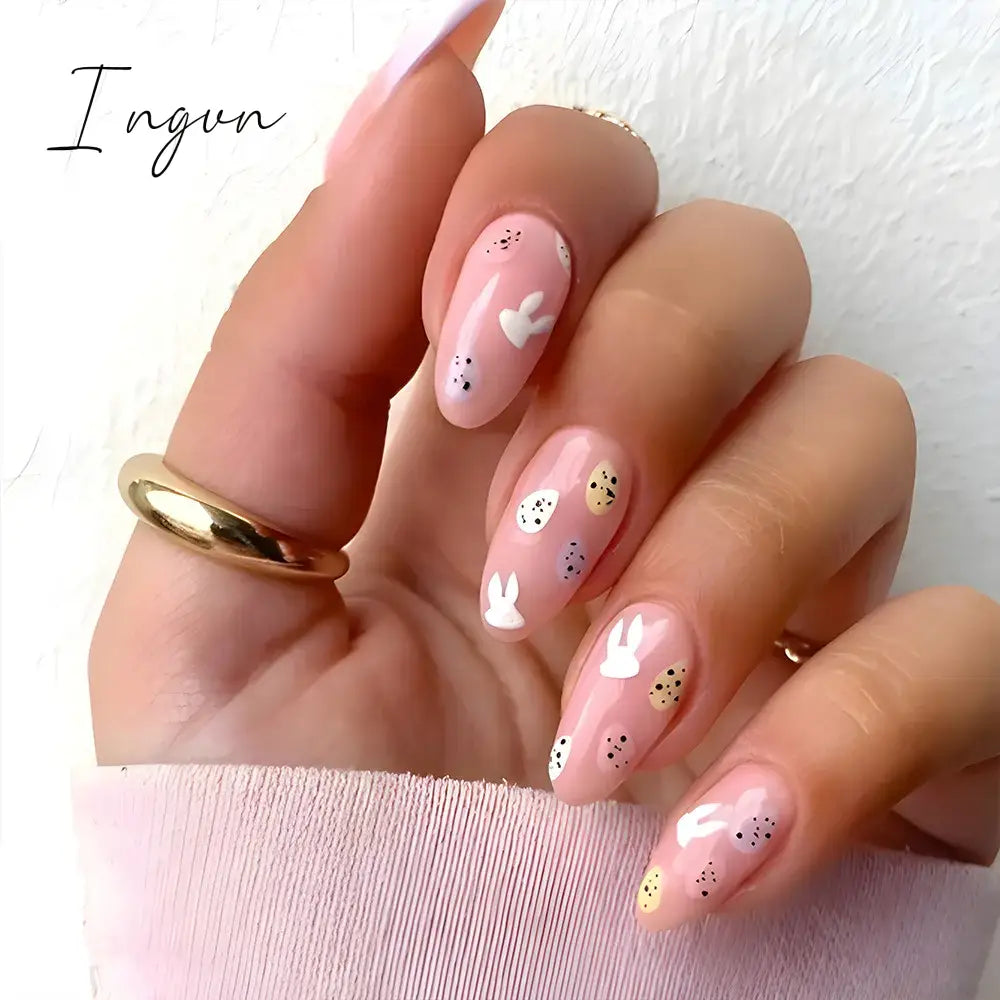24Pcs Cute Oval False Nails Reusable And Adhesives Aesthetic False Almond Nails Complete Nail Kit Acrylic Press On Set For Gel