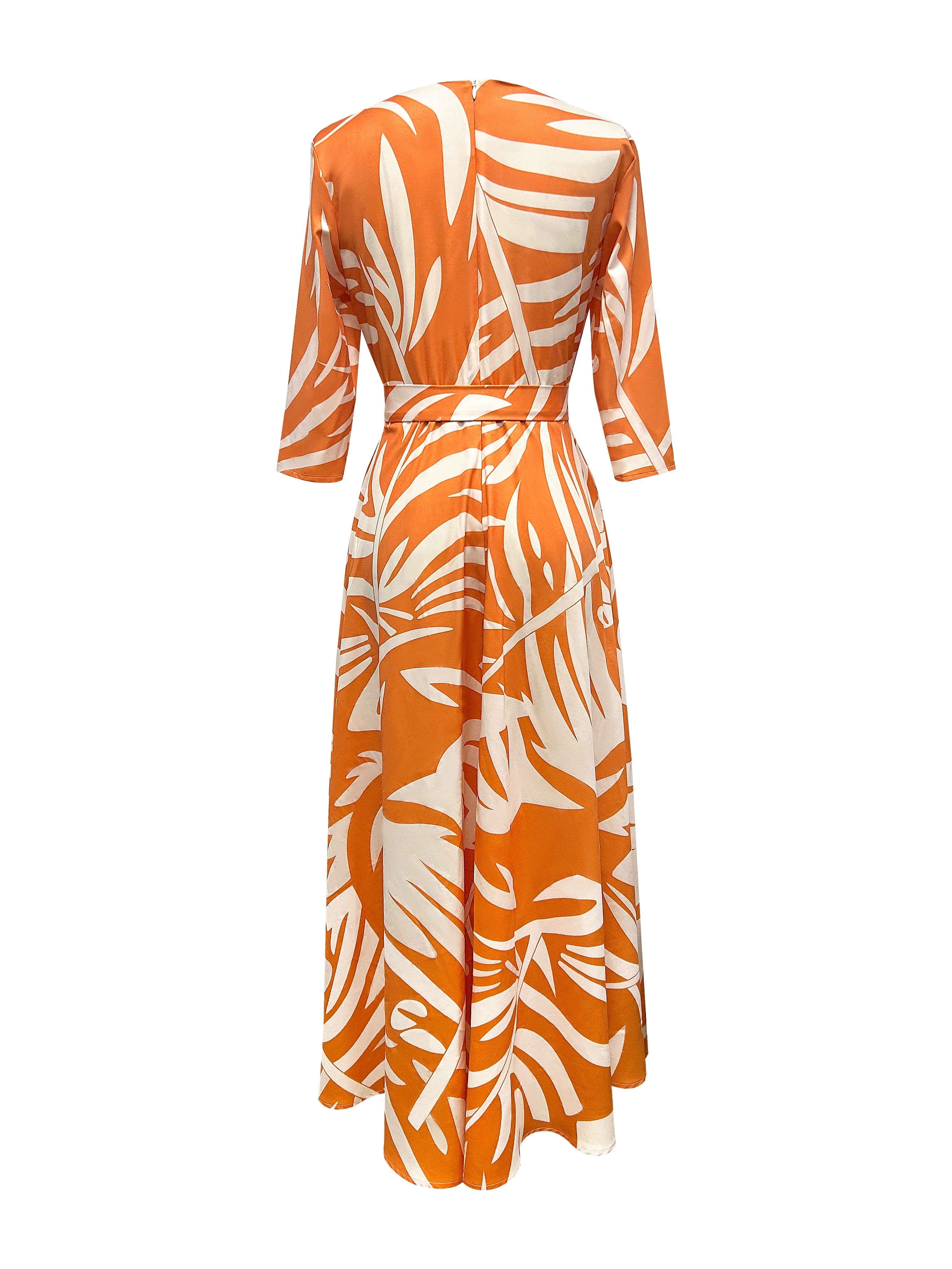 Stylish Geo Print Crew Neck Belted Dress - Elegant Half Sleeve Women's Dresses for Work, Formal Occasions, and Daily Wear - Soft, Comfortable, and Flattering Fit