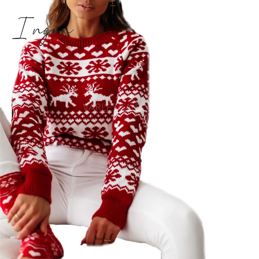 Ingvn - Fashion Autumn Winter Long Sleeve Loose Christmas Dresses Ladies Christmas Print A-line Mini Dress tops New Women