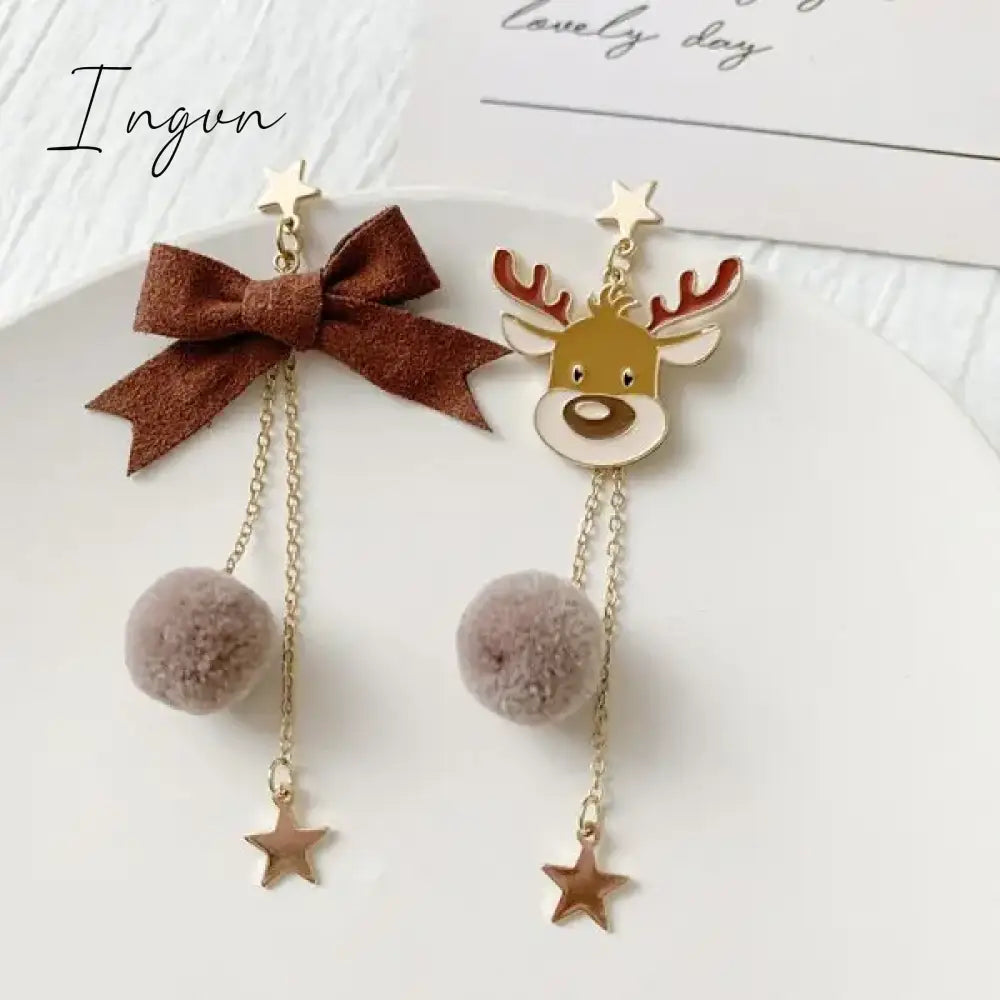 Moving Santa Claus Tassel Dangle Earrings For Women Christmas Tree Snowflake Asymmetric Long Chain Earring New Year Jewelry Gift